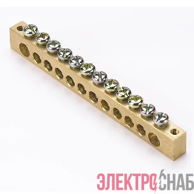 Шина PEN "ноль-земля" 8х12 12 отвер. латунь крепеж по краям PROxima EKF sn0-125-12-k