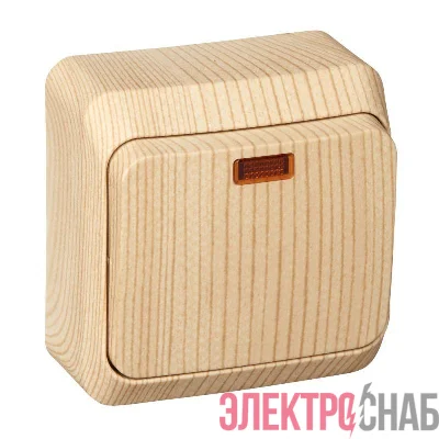 Выключатель 1-кл. ОП Этюд Дача 10А IP20 с подсветкой сосна SE BA10-005D