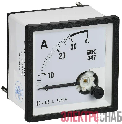 Амперметр Э47 30/5А класс точн. 1.5 72х72мм IEK IPA10-6-0030-E