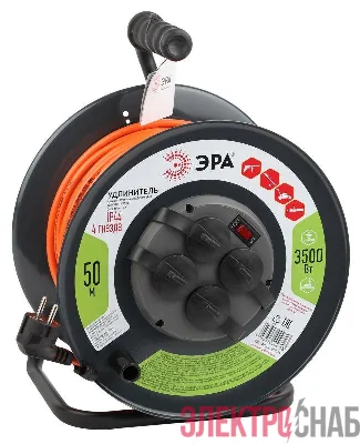 Удлинитель силовой RMx-4es-3x1.5-50m-IP44 на метал. катушке с/з 4гнезда 50м ПВС 3х1.5 Эра Б0046852