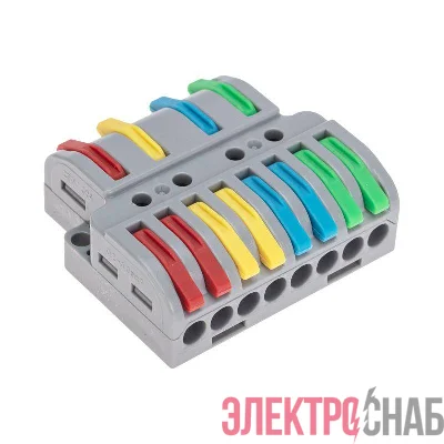 Клемма СМК 4х2 проходная разветвительная 4 полюса с монтажной площадкой (1 ввод 2 вывода на полюс) Rexant 07-5247