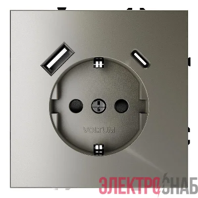 Розетка 1-м СП S70 16А с USB A+С с заземл. защ. шторки механизм шелк Voltum VLS040504