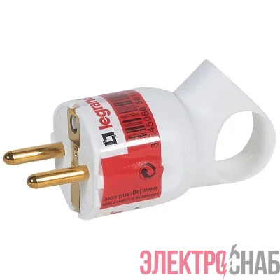 Вилка электрич. каб. Helium 16А 2P+E прямая с кольцом бел. Leg 050190
