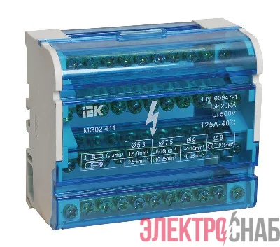 Шина на DIN-рейку в корпусе (кросс-модуль) ШНК 4х11 3L+PEN IEK YND10-4-11-125
