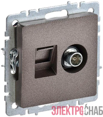 Розетка компьютерная + телевизионная 2-м Brite РТВ/РК12-БрТБ RJ45 кат.5E + TV механизм бронза IEK BR-AK20-1-K45