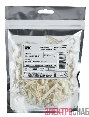 Дюбель-хомут 5х10мм для плоского кабеля нейлон бел. (уп.100шт) IEK UDH14-05-10-100-K01