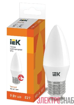 Лампа светодиодная ECO C35 9Вт свеча 3000К E27 230В ИЭК LLE-C35-9-230-30-E27