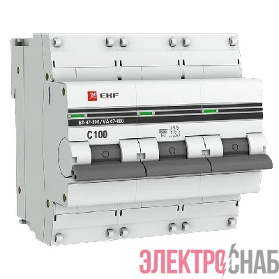 Выключатель автоматический модульный 3п C 100А 10кА ВА 47-100 PROxima EKF mcb47100-3-100C-pro