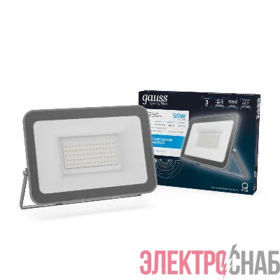 Прожектор светодиодный Qplus 50Вт 6500К IP65 5250лм 200-240В ДО графит. GAUSS 690511350