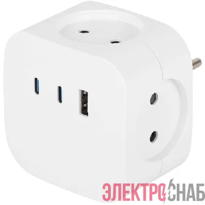 Разветвитель 4-м SP-4-3USBAC-W + 3 USB A+C со шторками 10А бел. Эра Б0069083