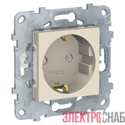 Механизм розетки 1-м СП 2мод. Unica New 16А IP20 250В с заземл. без защ. шторок винт. клеммы беж. SchE NU503644