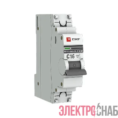Выключатель автоматический модульный 1п C 16А 6кА ВА 47-63M электромагнит. расцеп. PROxima EKF mcb4763m-6-1-16C-pro