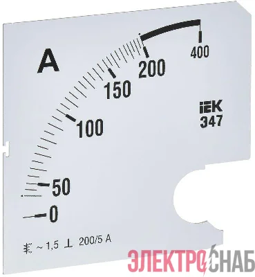 Шкала сменная для амперметра Э47 200/5А-1.5 96х96мм IEK IPA20D-SC-0200
