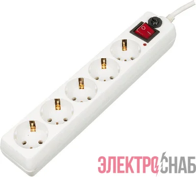 Удлинитель с сетевым фильтром 5х5м с заземл. 10А IP20 500SH-5-W 2.2кВт CCA бел. BURO 992295
