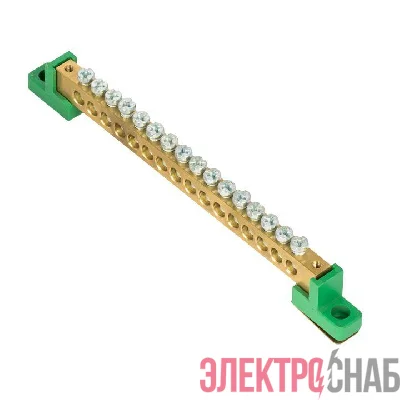 Шина нулевая PE 8х12 16 отвер. латунь с контактной пластиной 2 зел. угловых изолятора PROxima EKF sn0-125-16-2-pe