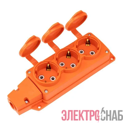 Колодка удлинителя 3-м с заземл. 16А IP54 влагозащ. с защ. крышкой COMPACT каучук оранж. Rexant 111-227