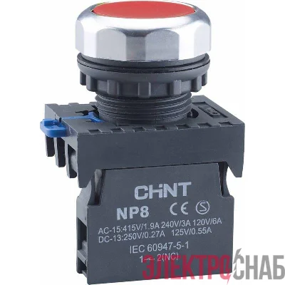 Кнопка управления NP8-01BN/4 без подсветки красн. 1НЗ IP65 (R) CHINT 667231