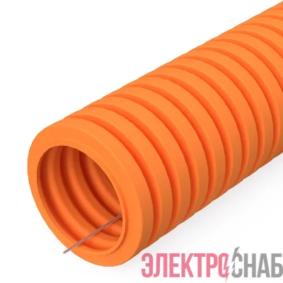 Труба гофрированная ПВХ легкая d20мм с протяжкой 350 Н оранж. (уп.100м) Промрукав PR01.0131