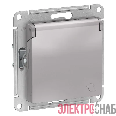 Розетка 1-м СП AtlasDesign 16А IP20 с заземл. защ. шторки с крышкой механизм алюм. SE ATN000346