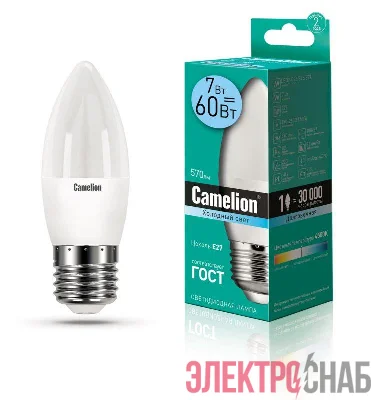 Лампа светодиодная LED7-C35/845/E27 7Вт свеча 4500К бел. E27 560лм 220В Camelion 12078