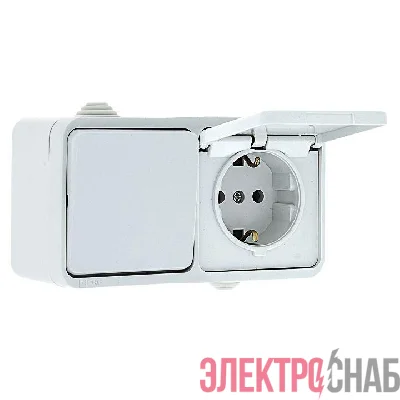 Блок розетка-выключатель 1-кл. Прага 16А с заземл. с крышкой IP44 бел. PROxima EKF EKRV16-050-10-440