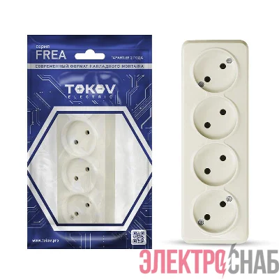 Розетка 4-м ОП Frea 16А IP20 250В без заземл. АБС-пластик беж. TOKOV ELECTRIC TKE-FR-R4-C02
