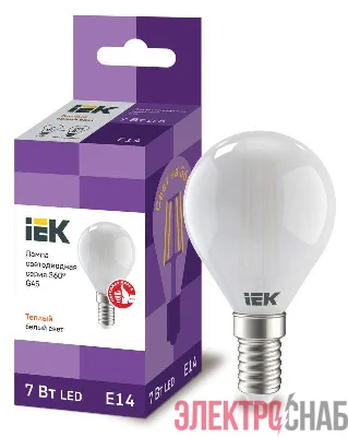 Лампа светодиодная филаментная 360° 7Вт G45 шар матовая 3000К тепл. бел. E14 230В IEK LLF-G45-7-230-30-E14-FR