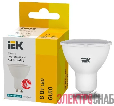 Лампа светодиодная Alfa 8Вт PAR16 софит 4000К GU10 230В (6шт) IEK LLA-PAR16-8-230-4-GU10-6