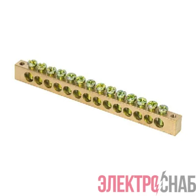 Шина PEN "ноль-земля" 8х12 14 отвер. латунь крепеж по краям PROxima EKF sn0-125-14-k