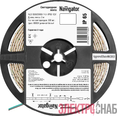 Лента светодиодная 71 769 NLS-5050CW60-14.4-IP65-12V R5 14.4Вт/м (уп.5м) Navigator 71769