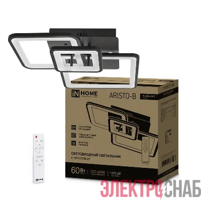 Светильник светодиодный ELEGANT ARISTO-B 60Вт 3000-6500К 4700лм 230В 531х448х151мм пульт ДУ черн. IN HOME 4690612047287