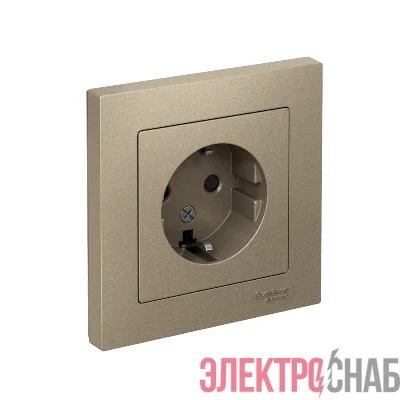 Розетка 1-м СП AtlasDesign 16А IP20 с заземл. защ. шторки в сборе шампань SchE ATN000544