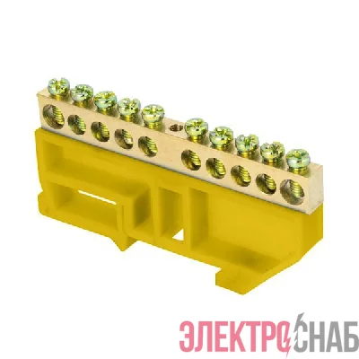 Шина нулевая N 6х9 10 отверстий желт. изолятор на DIN-рейку латунь PROxima EKF sn0-63-10-dz