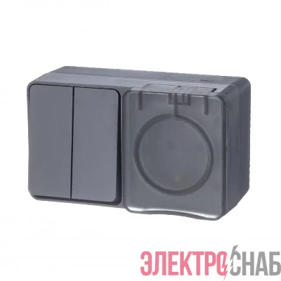 Блок ОП AtlasDesign Profi54 (розетка 16А 250В с заземл. защ. шторки + 2-кл. выкл. 10А) IP54 антрацит SE ATN544074