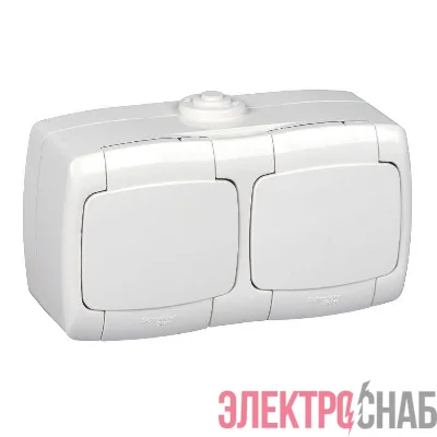 Розетка 2-м ОП Рондо 16А IP44 250В с заземл. защ. шторки с крышкой бел. SchE RA16-227B-BI