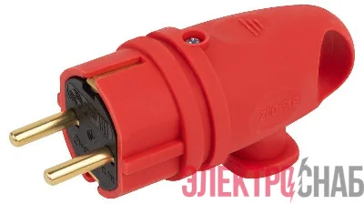 Вилка VX11-R-IP44 16А IP44 с кольцом угловая с заземл. каучук красн. ЭРА Б0055417