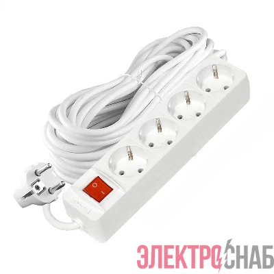 Удлинитель 4х10м с заземл. 16А IP20 3х1 с выкл. бел. DOMTOK 2405
