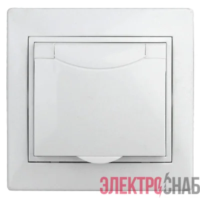 Розетка СП Plano 2P+E Schuko 1Э-207-01 16А-250В с защ. шторками с крышкой бел. Intro Б0038832