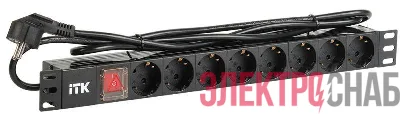 Блок розеток 8 мест PDU (немец. станд.) PH12-8D1-P 19дюймов DIN49440 с LED выкл. ПВХ 1U шнур 2м ITK PH12-8D1-P