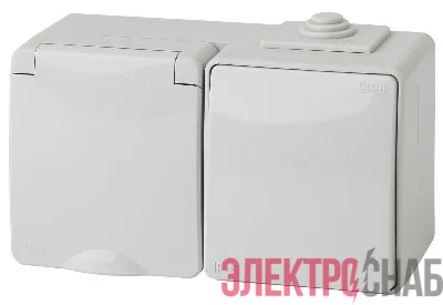Блок розетка+выкл. ОП Эра Эксперт 11-7601-03 16А(10AX)-250В гориз. IP65 сер. ЭРА Б0035993
