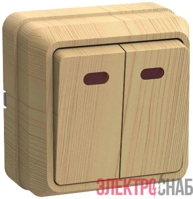 Выключатель 2-кл. ОП Октава 10А IP20 ВС20-2-1-ОС с индикацией сосна GENERICA EVO21-K03-10-DC