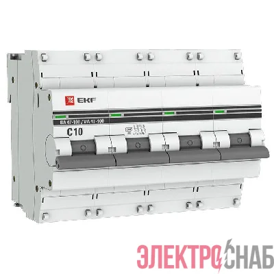 Выключатель автоматический модульный 4п C 10А 10кА ВА 47-100 PROxima EKF mcb47100-4-10C-pro