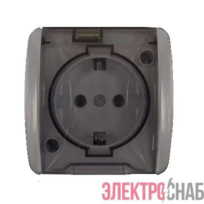 Розетка 1-м ОП Клио 16А IP54 с заземл. с прозр. крышкой сер. UNIVersal К2229-Gr