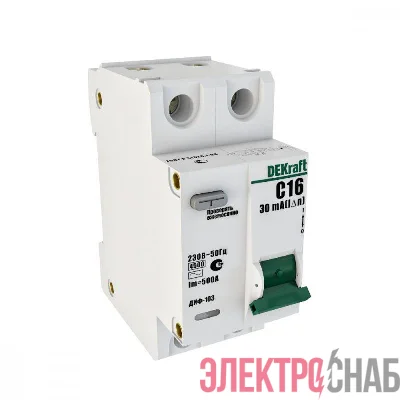 Выключатель автоматический дифференциального тока 2п (1P+N) C 10А 30мА тип AC 4.5кА ДИФ-103 со встроен. защит. от сверхтоков DEKraft 16012DEK