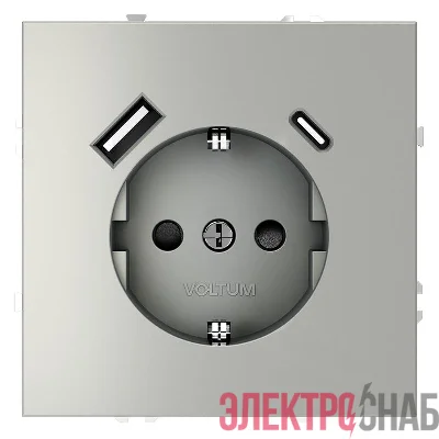 Розетка 1-м СП S70 16А с USB A+С с заземл. защ. шторки механизм сталь Voltum VLS040505