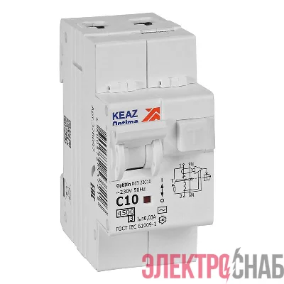 Выключатель автоматический дифференциального тока 2п OptiDin D63-22C10-AC-У3 C10 30мА 4.5кА с защитой от сверхтоков КЭАЗ 328097