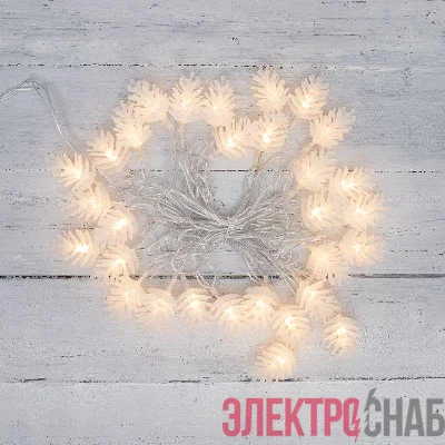 Гирлянда светодиодная "Шишки" 5м 30LED тепл. бел. провод прозр. с контроллером Neon-Night 303-069