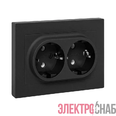 Розетка 2-м СП Эпика 16А с заземл. без защ. шторок с рамкой механизм черн. EKF UP1-SOB-210