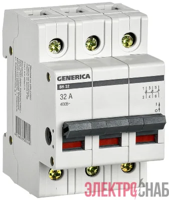 Выключатель нагрузки (мини-рубильник) 3п 32А ВН-32 GENERICA MNV15-3-032