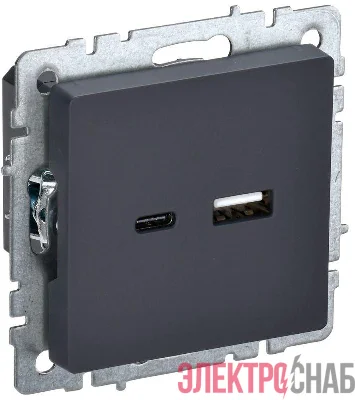 Розетка BRITE USB A+C 18Вт РЮ11-1-БрГ механизм графит IEK BR-U22-018-K53